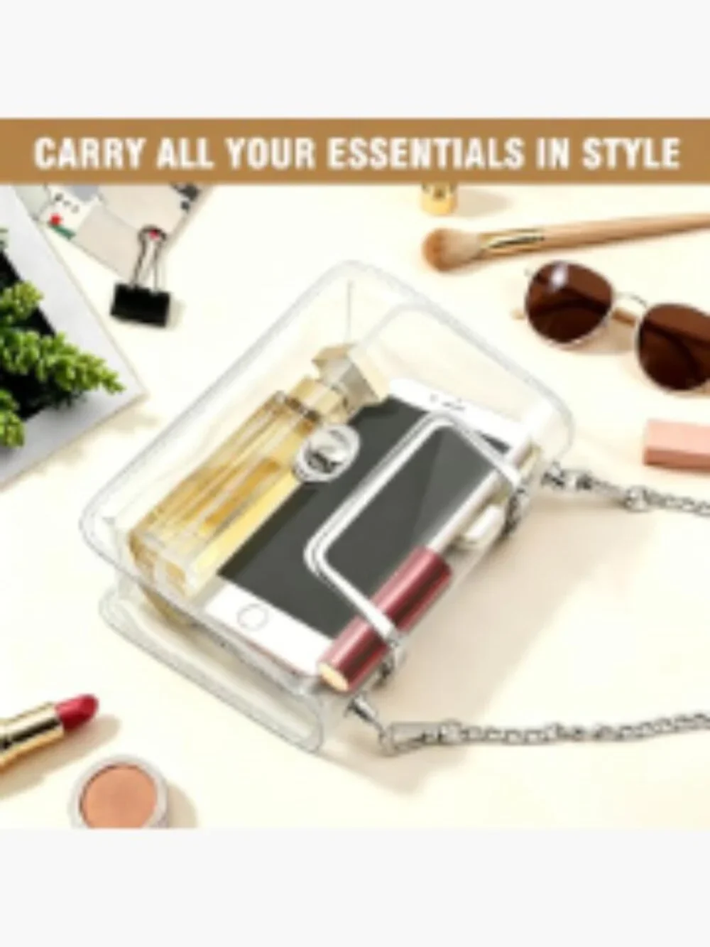 Stadium Approved Clear Crossbody Purse with Gold Chain Strap